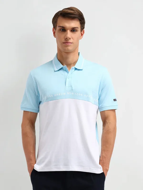 ARROW SPORT sky blue and white color block polo t-shirt