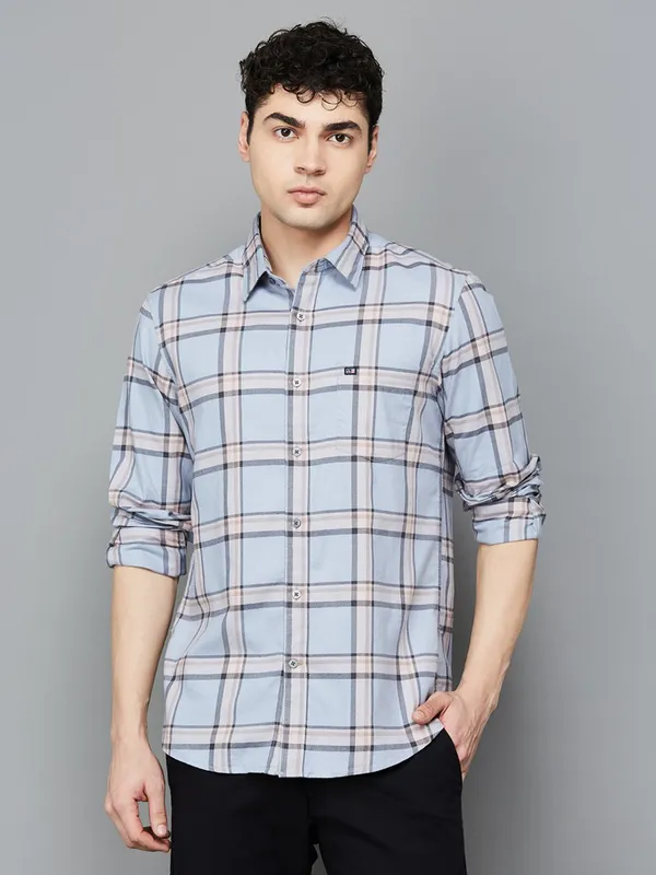 ARROW SPORT sky blue checkered casual shirt for men