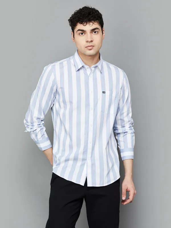 ARROW SPORT sky blue striped cotton casual shirt