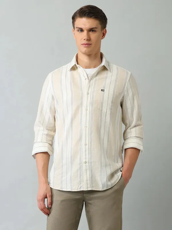 ARROW striped beige casual slim fit shirt