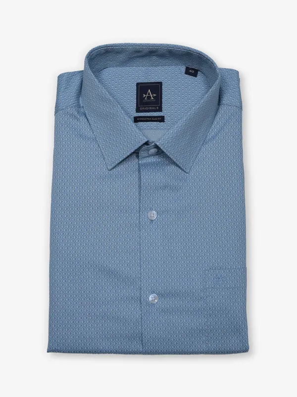 ARROW teal blue textured cotton shirt