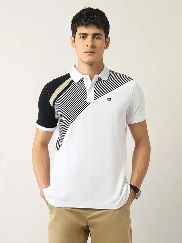 ARROW white printed half sleeve polo t-shirt