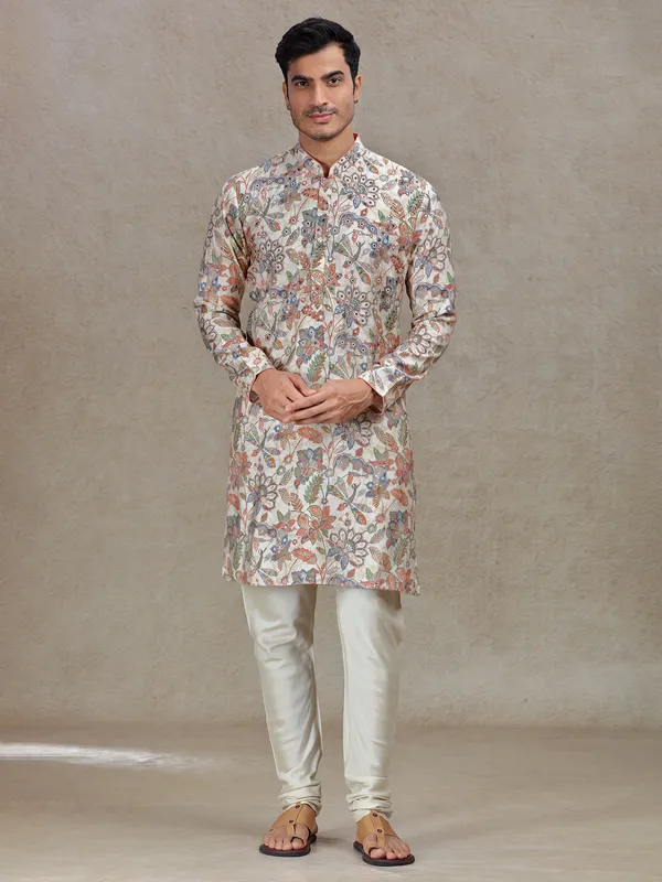 Artisanal elegance grey kurta suit in heavy work