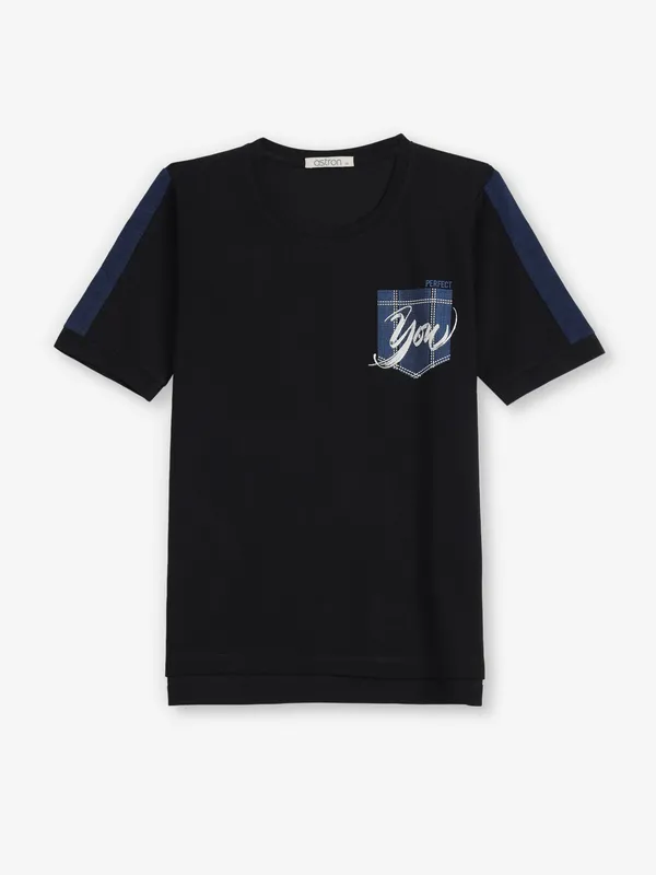 ASTRON black cotton printed t-shirt