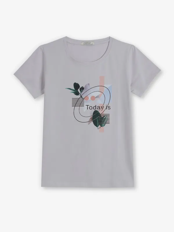 ASTRON light grey printed cotton t-shirt