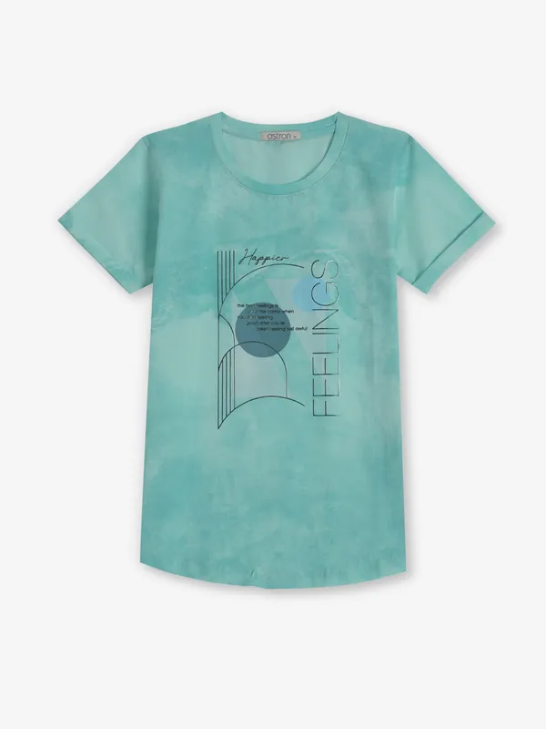 ASTRON mint green printed cotton t-shirt