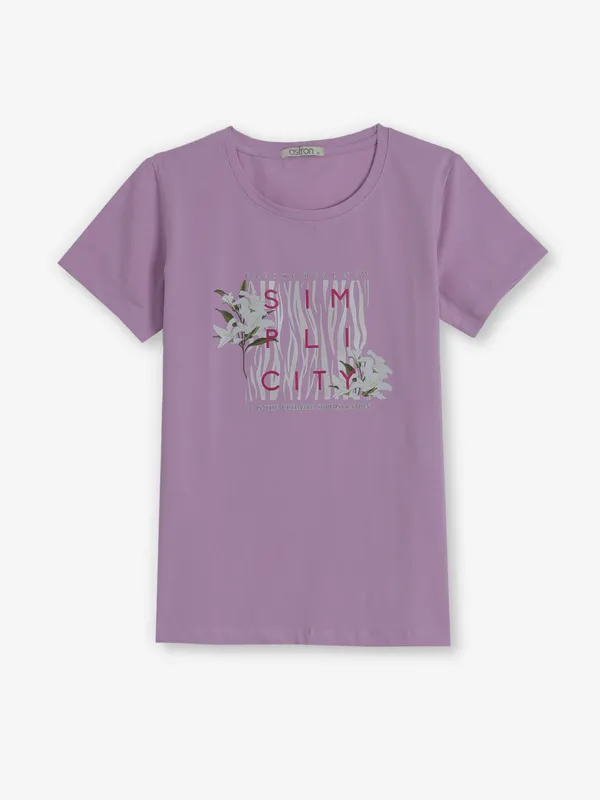 ASTRON purple printed cotton t-shirt