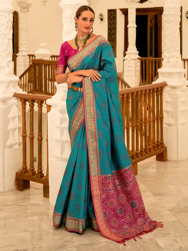 Attractive aqua patola silk saree