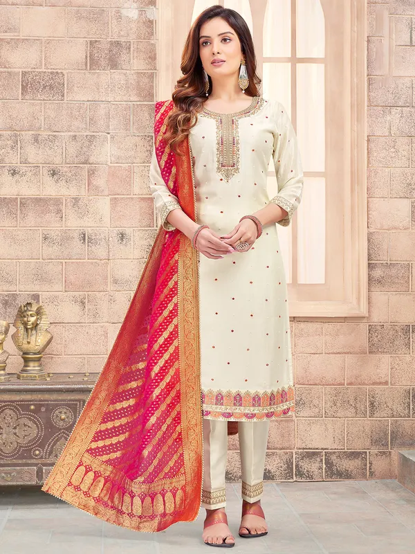 Attractive beige silk salwar suit