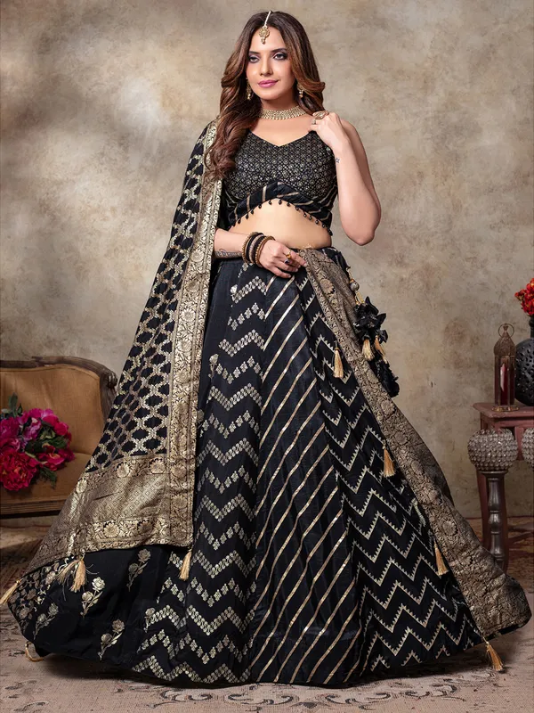 Attractive black silk lehenga choli