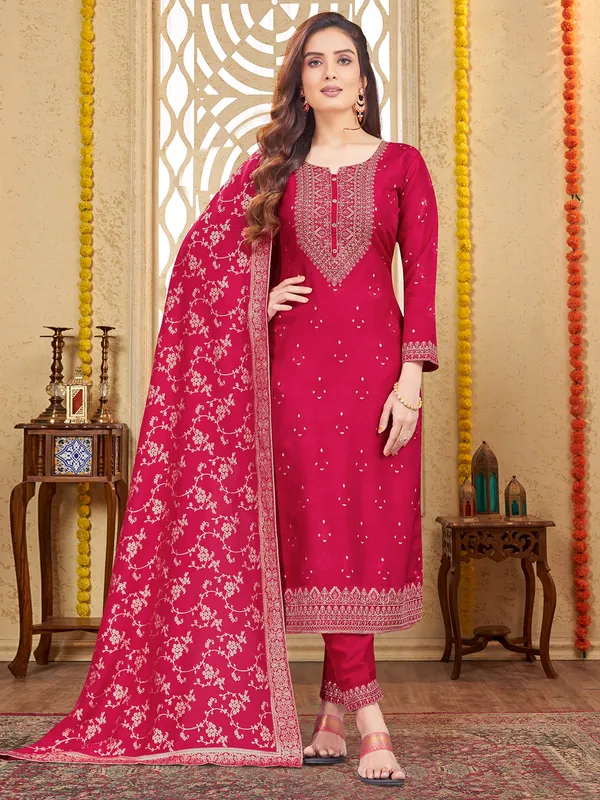 Attractive bright maroon silk salwar suit