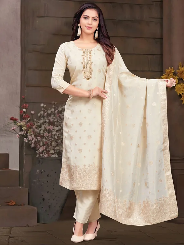 Attractive cream silk salwar suit