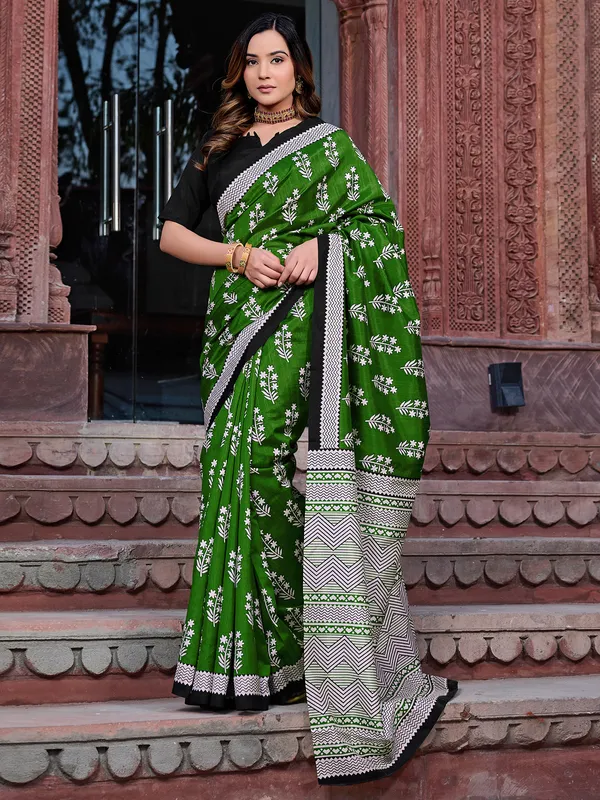 Attractive green bhagalpuri silk saree