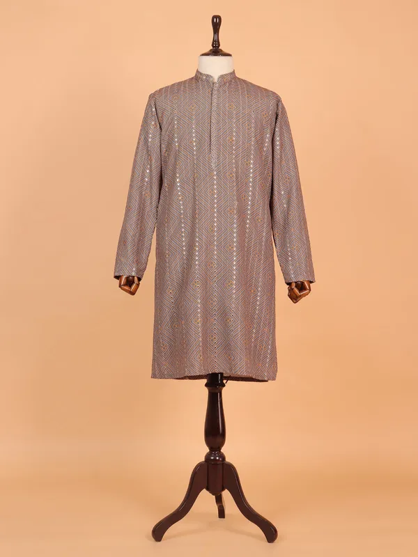 Attractive grey cotton kurta suit with print