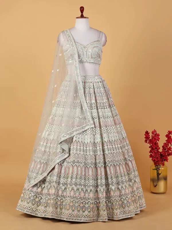 Attractive grey net lehenga choli