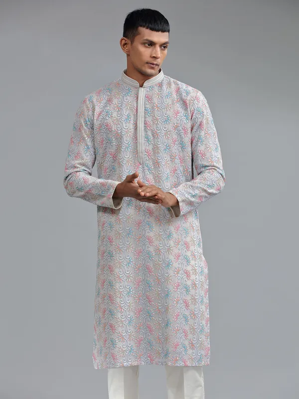 Attractive light purple silk kurta suit