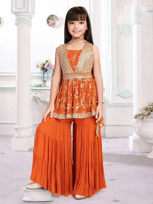 Attractive orange georgette sharara set