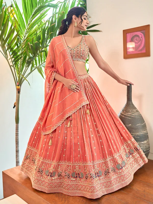 Attractive peach silk wedding lehenga choli