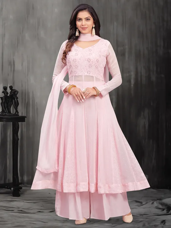 Attractive pink georgette palazzo salwar suit