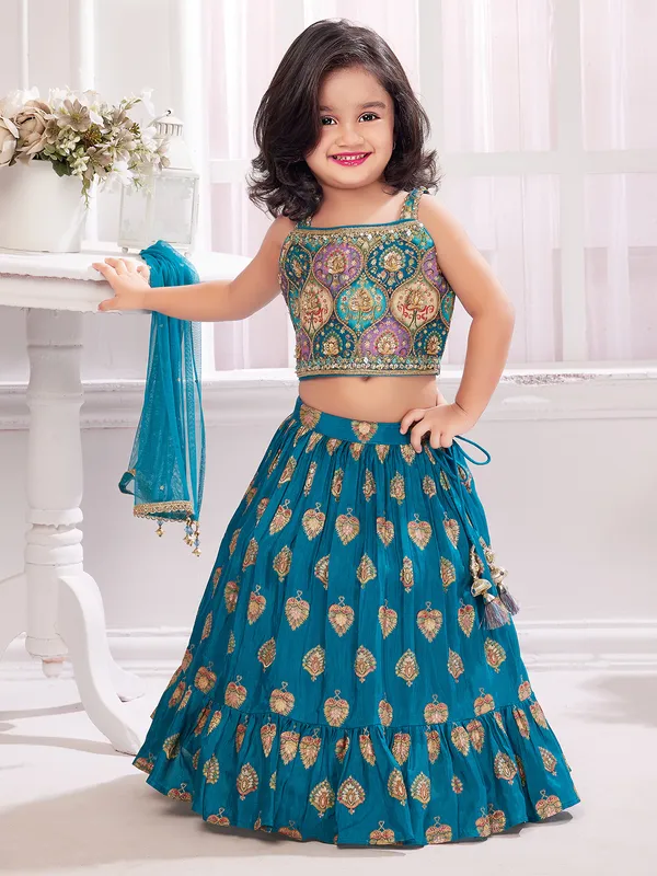 Attractive rama blue silk lehenga choli