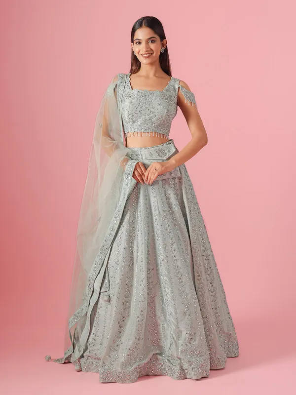 Attractive sky blue silk lehenga choli