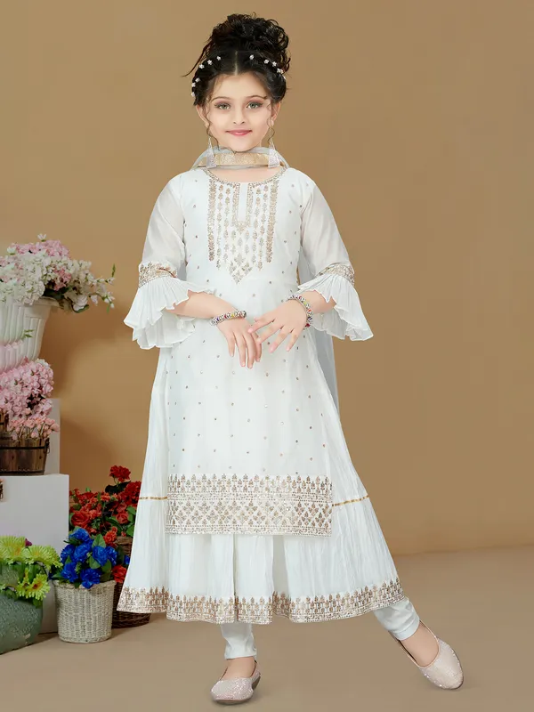 Attractive white silk salwar suit for girls