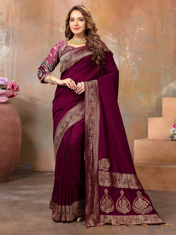 Attractive wine dola silk saree