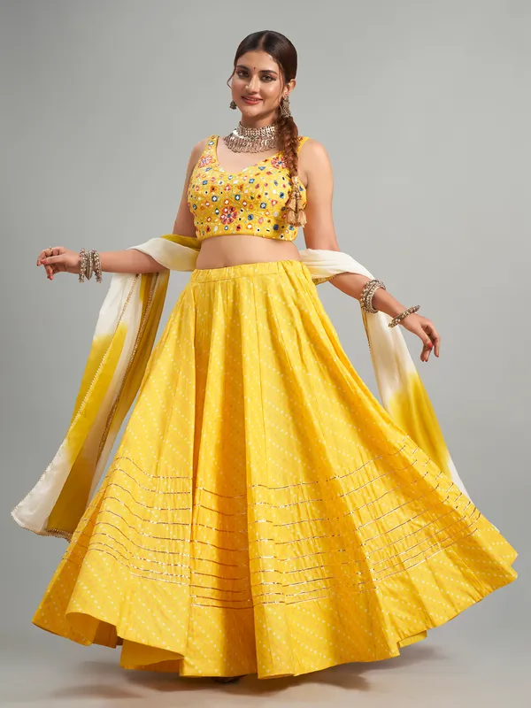 Attractive yellow cotton silk chaniya choli