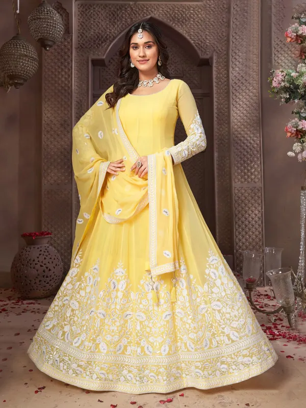 Attractive yellow georgette anarkali suit