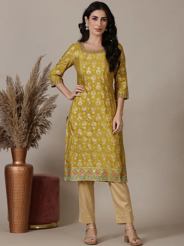 AURELIA Masturd yellow silk kurti