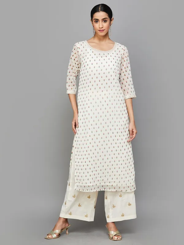 AURELIA white silk printed kurti