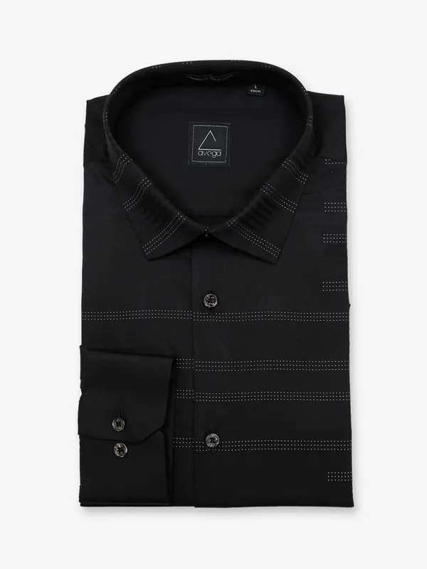 Avega black cotton slim fit full sleeve shirt
