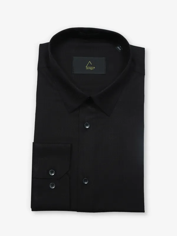 AVEGA black cotton texture slim fit formal shirt
