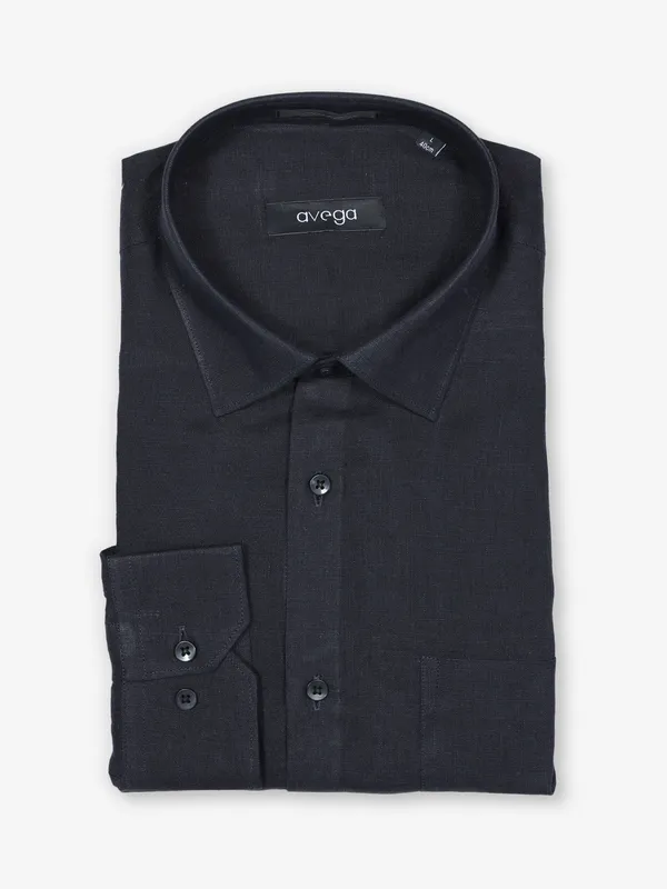 AVEGA black plain linen shirt