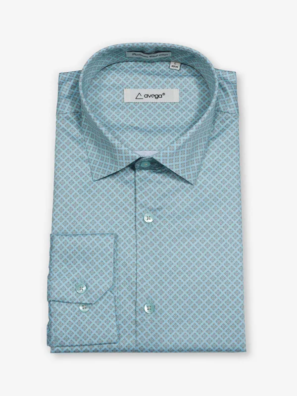 AVEGA blue printed cotton partywear shirt