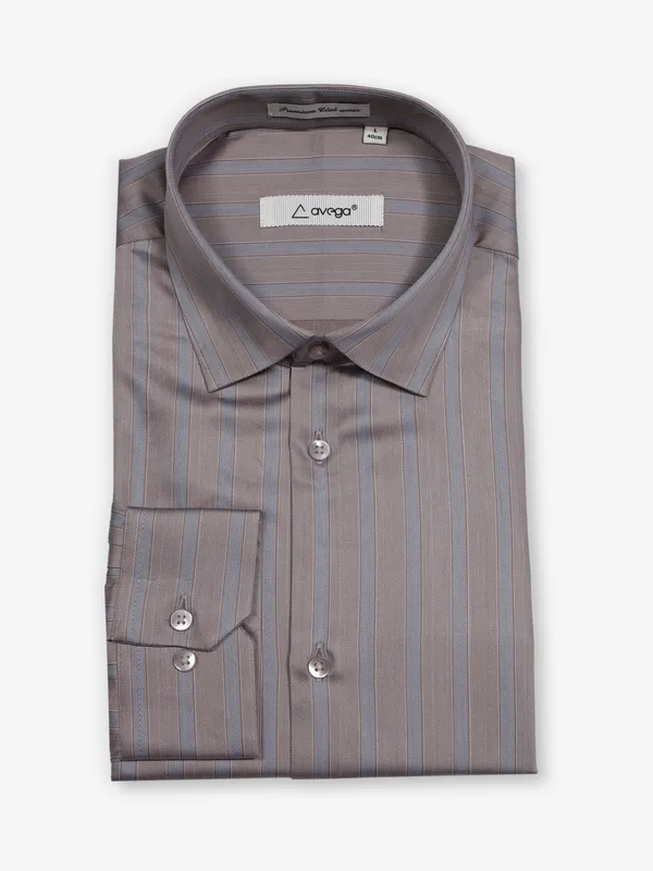 AVEGA brown striped cotton partywear shirt