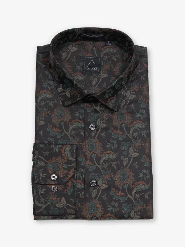 AVEGA chocolate brown printed partywear shirt