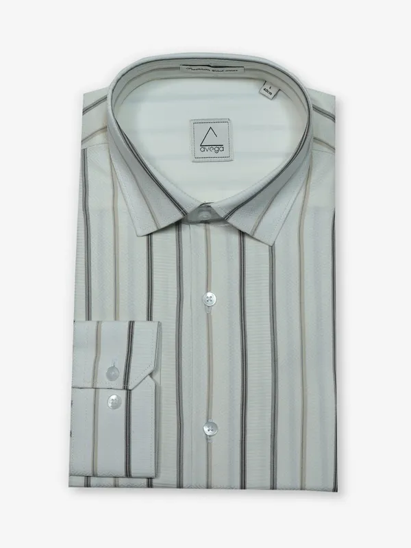 AVEGA cotton cream stripe formal shirt
