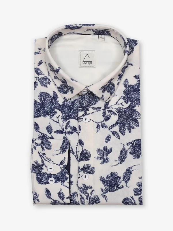 AVEGA cotton white printed party shirt