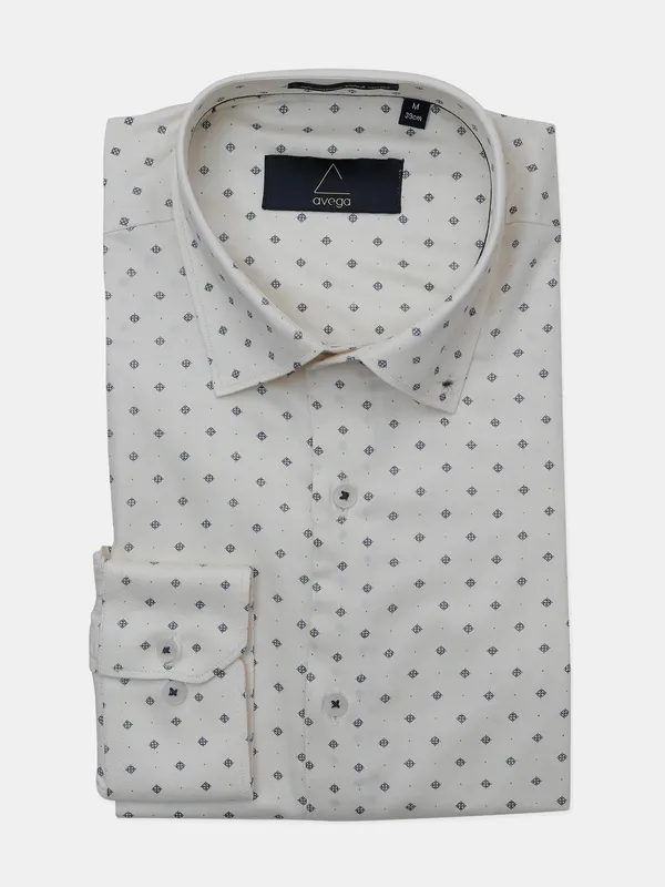 Avega cream party wear printed slim fit shirt