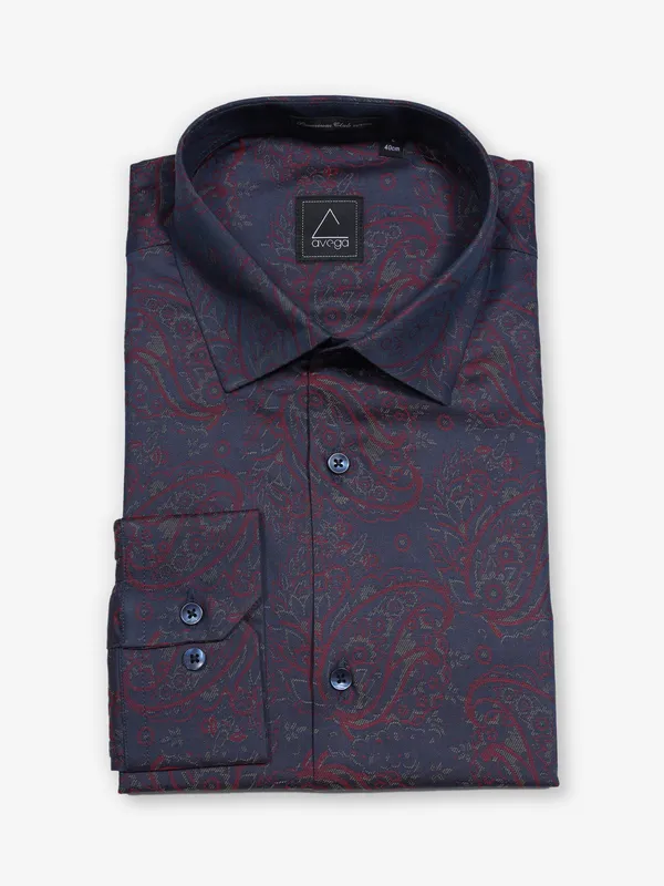 AVEGA dark blue printed partywear shirt