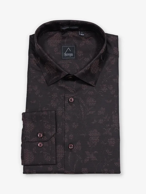 AVEGA dark brown cotton printed partywear shirt
