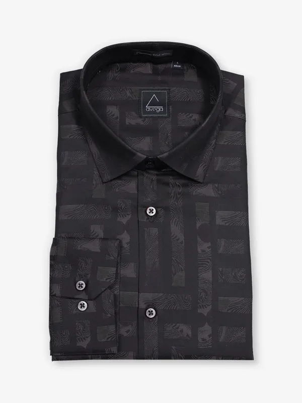 AVEGA dark brown printed cotton partywear shirt