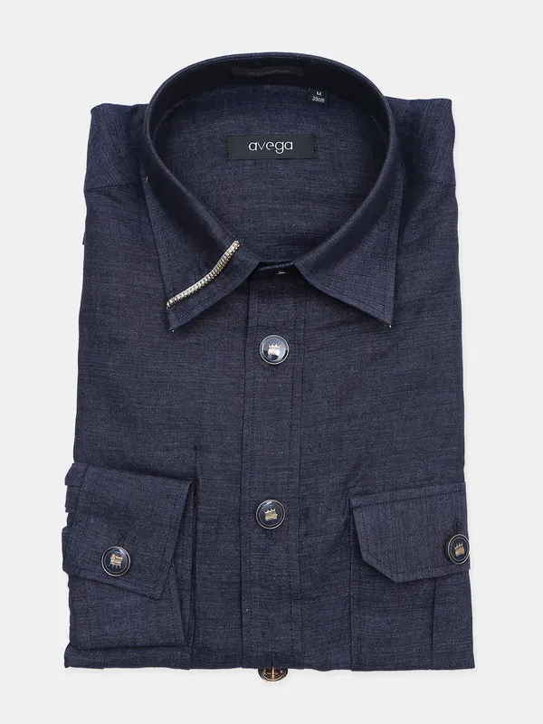 Avega dark blue solid cotton shirt