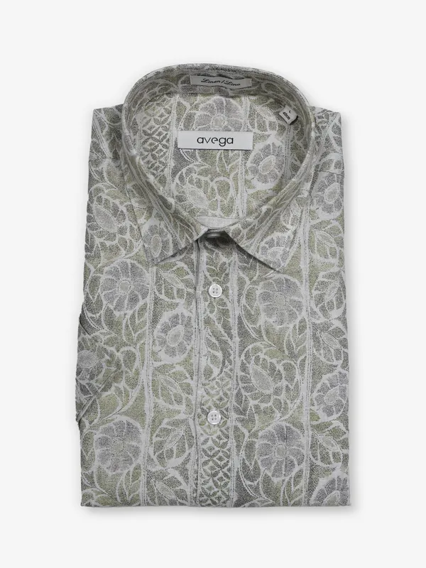 AVEGA green linen printed shirt for partywear