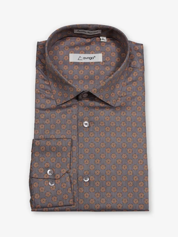 AVEGA grey cotton printed partywear shirt