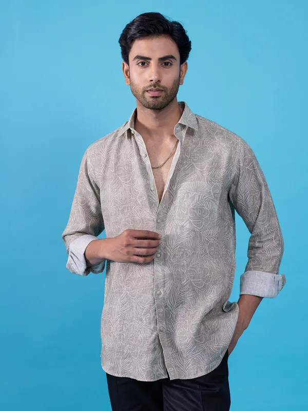 AVEGA grey printed cotton shirt for casual wear