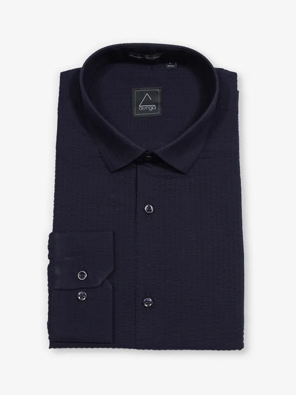 AVEGA navy textured partywear shirt for men