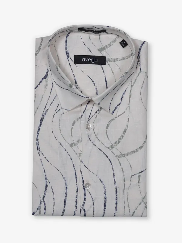 AVEGA off white printed shirt in linen