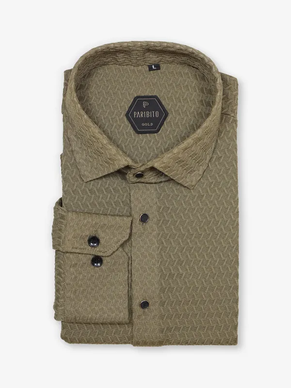 AVEGA olive cotton party shirt in slim fit